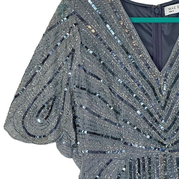 Mac Duggal 93583 Cape Sleeve Sequin Gown in Slate Blue | Size 8 - Picture 7 of 11